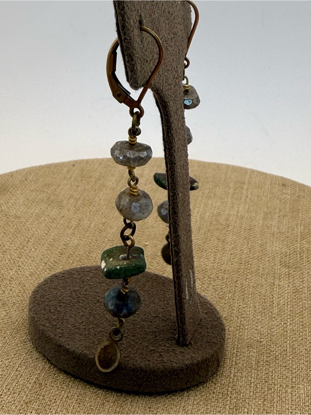 Gold filled Handmade labordorite  and Gray Dangle Earrings - Picture 2 of 7